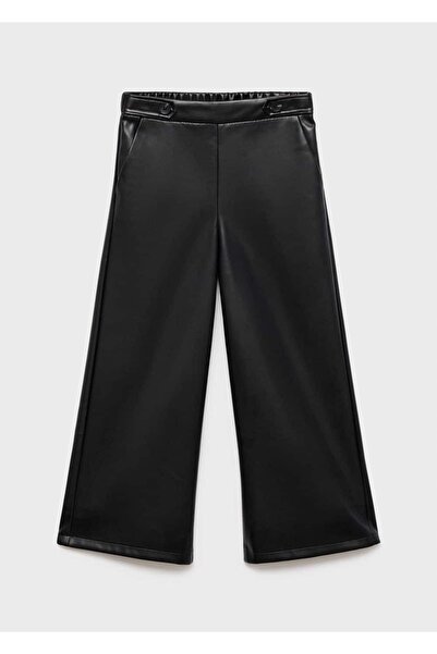 MANGO Kids Düz kesim deri görünümlü pantolon