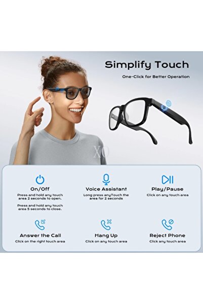 REDz Accessories Έξυπνα γυαλιά XO-E9, υποστηρίζουν κλήσεις BT, διάρκεια ζωής μπαταρίας 8 ωρών, προστασία από μπλε ακτίνες, μαύρο