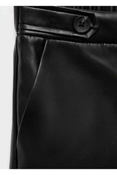 MANGO Kids Düz kesim deri görünümlü pantolon