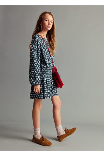 MANGO Kids Büzgülü çiçekli elbise