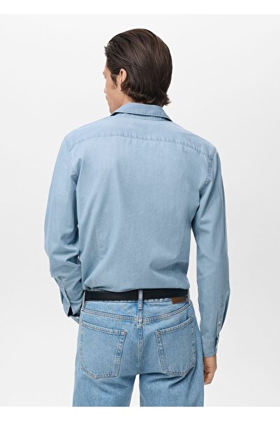 MANGO Man %100 pamuklu chambray gömlek
