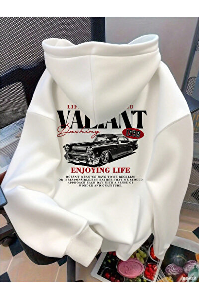 Revasser Unisex Erkek/Kadın VALIANT Renkli Özel Baskılı Pamuklu Oversize Kapüşonlu Sweatshirt