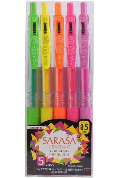 Zebra Neon Color 0.5mm Sarasa Clip Gel Pen 5-Pieces Set