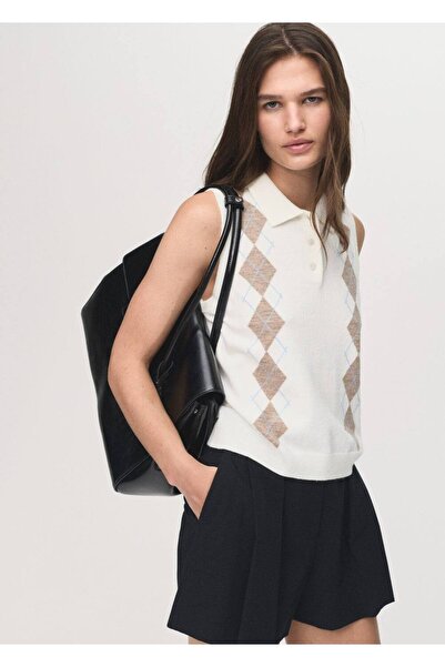 MANGO Woman Weste mit Polo-Kragen und Rautenmuster
