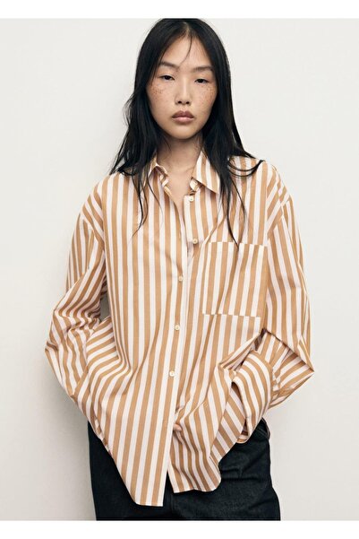 MANGO Woman Geniş kesim çizgili gömlek