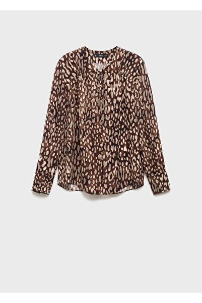 MANGO Woman Leopar desenli bağ detaylı saten bluz
