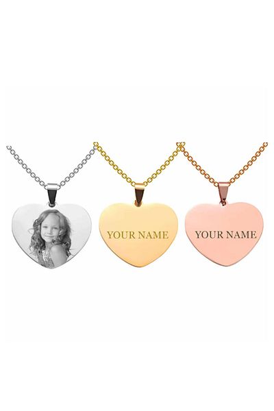 KAAF CREATIONS Personalized Necklace customized,Heart & bar pendant Gold, silver and rose gold colors