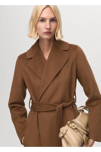MANGO Woman El yapımı yün kemerli palto