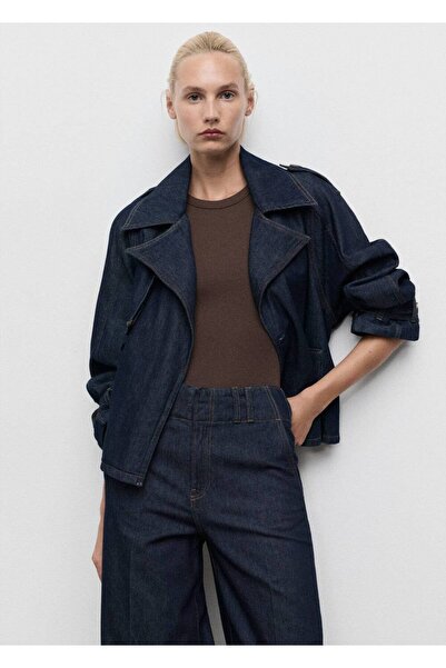 MANGO Woman Kemerli kısa denim trençkot