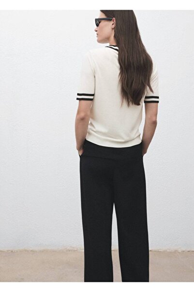 MANGO Woman Kontrast çizgili kısa kollu kazak