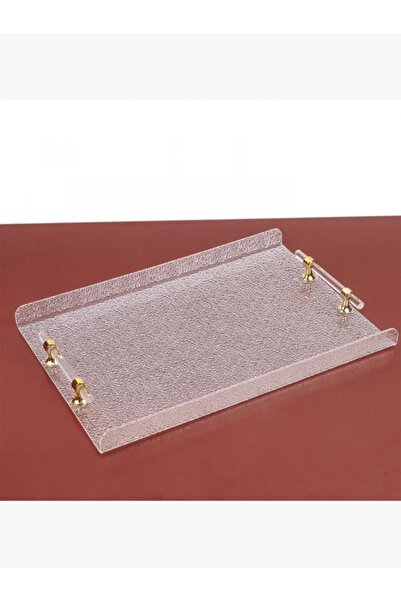 rexa صينية تقديم أكريليك أنيقة - لون أبيض ثلجي بمقبض ذهبي - 20 × 45 سم