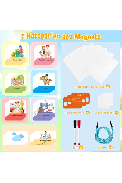 OEM Magnetic calendar for children with figures, 208 magnets and 2 markers 44x33 cm