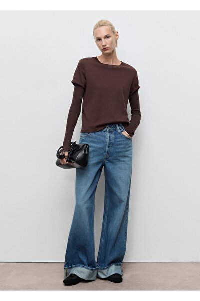 MANGO Woman Wide-leg kıvrık paçalı jean pantolon