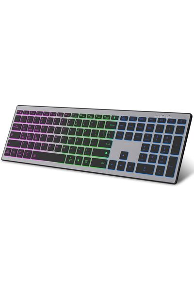ZIENSTAR -Full Size Wireless Bluetooth Keyboard Rechargeable, Multi-Device Silent Click, RGB Backligh