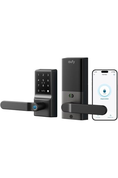 Eufy Security eufy Smart Lever Lock C33, Keyless Fingerprint Door Lock with Lever, Integrated Wi-Fi, Remote Contro