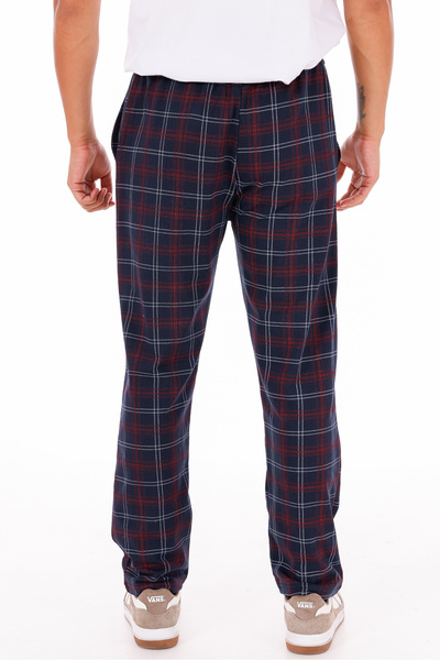 Pijamasoft Pamuklu Cepli Ekose Baskılı Beli Lastikli Şık Ve Rahat Erkek Pijama Altı Lacivert-Kırmızı 2B