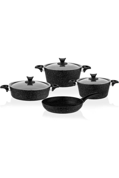 AyrStore TAC-3455 طقم أواني طهي جرانيت ماستركوك 7 قطع، أسود