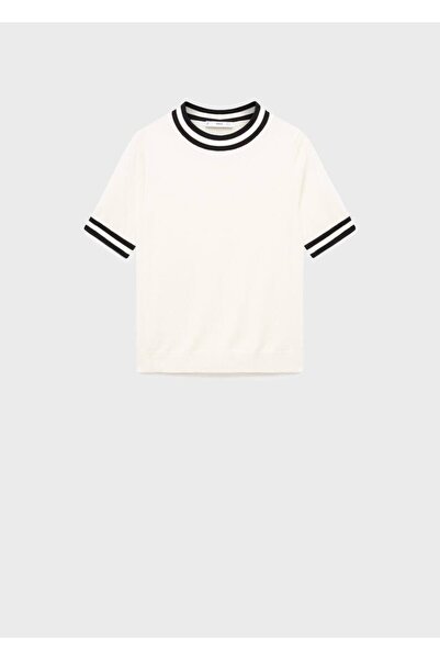 MANGO Woman Kontrast çizgili kısa kollu kazak