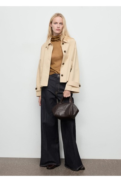 MANGO Woman Kemerli kısa oversize trençkot