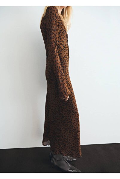 MANGO Woman Uzun kollu leopar desenli elbise