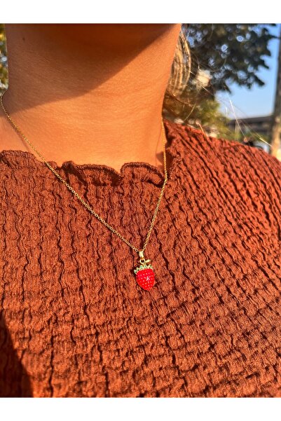 Zemora Jewelry Taşlı Çilek Kolye Altın Kaplama Paslanmaz Çelik Zarif Kadın Ta...