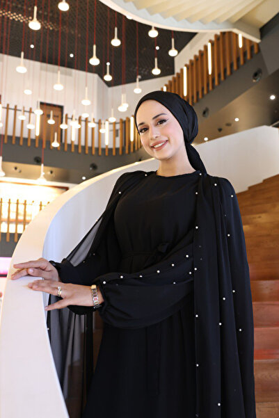 Bym Fashion Pearl Detailed Cape Dress 3973 Black