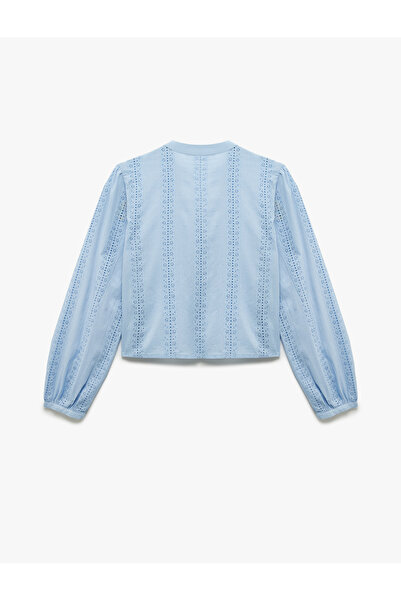 Koton Cămașă din bumbac cu mâneci lungi brodate, cu nasturi, cu guler înalt