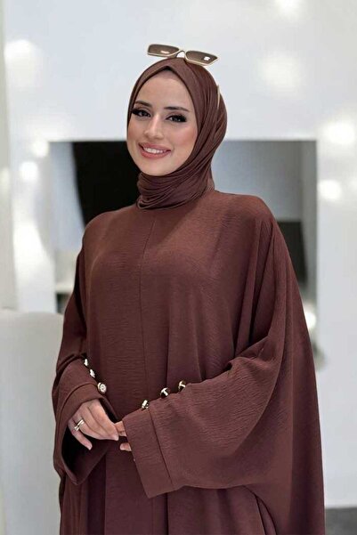 Bym Fashion Tunic Trousers with Sleeve Button Detail Double Set 8688 Brown