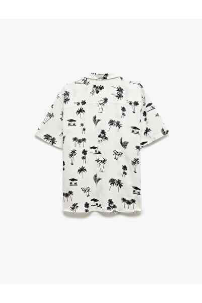 Koton Short Sleeve Turn-Down Collar Regular Fit Viscose Palm Pattern Shirt