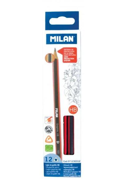 Milan HB graphite pencil with eraser set of 12