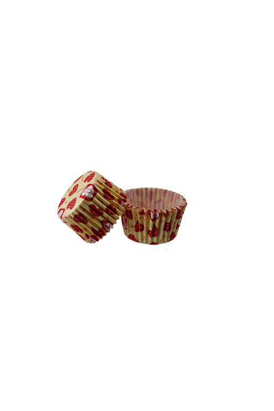 TT Tahtakale Toptancıları Cake Mold Pet Capsule 52X45 mm Paper Cupcake Paper (100 Pieces) Yellow with Red Heart Written