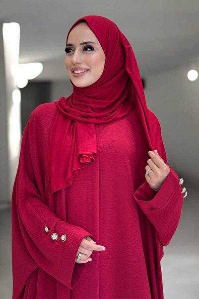 Bym Fashion Tunic Trousers with Sleeve Button Detail Double Set 8688 Claret Red