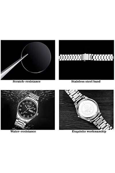 Generic Men's 40 mm Analogue Waterproof Stainless Steel Wrist Watch with Day & Date