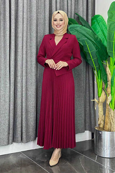 Bym Fashion Φόρεμα με πλισέ φούστα με εφέ μπουφάν 3700 Βουργουνδίας