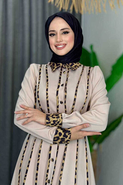 Bym Fashion Φόρεμα με ζώνη Leopard Piping 3930 Stone