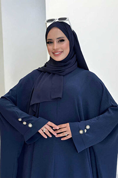 Bym Fashion Tunic Trousers with Sleeve Button Detail Double Set 8688 Navy Blue