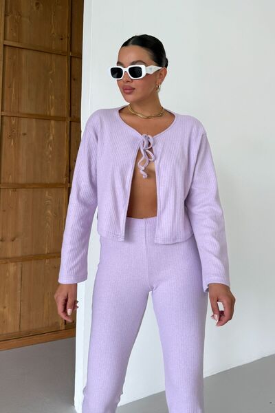 MODAGEN Women's Lilac Front Tie Detailed Pants Bottom-Top Set