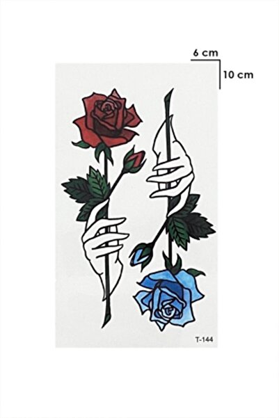 HEDİYEVİM Unisex Gül Geçici Dövme, Kol,bilek Göğüs Dövmesi, Tattoo Kırmızı