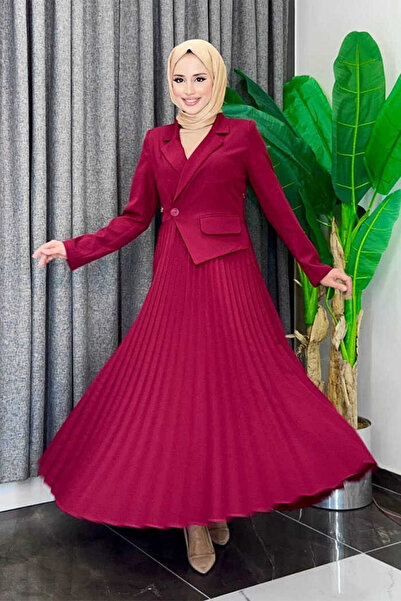 Bym Fashion Φόρεμα με πλισέ φούστα με εφέ μπουφάν 3700 Βουργουνδίας