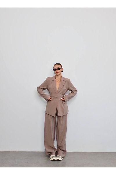AÈC PRIVÈ Women's Shawl Detailed Lined Blazer Jacket Pants Suit 7777 (100% Cotton, Non-Pilling)