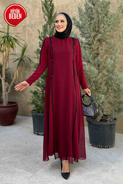 Bym Fashion Plus Size Button Detailed Dress 3919-1 Burgundy