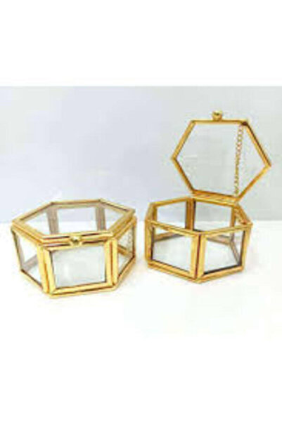 Store Altıgen Yüzük Kutusu Gold Renk - 7*7*5 cm