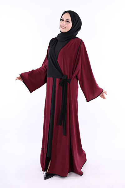 Bym Fashion Front Tie Detailed Abaya 70005 Claret Red