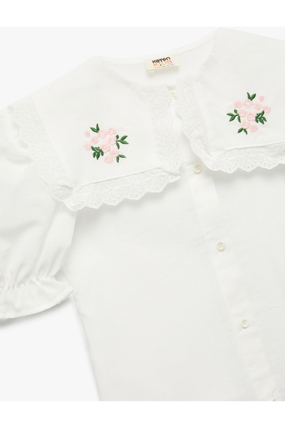 Koton Cotton Floral Embroidered Baby Collar Balloon Sleeve Shirt