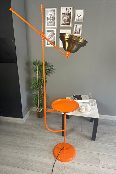 Bamyum Turuncu Gövde Eskitme Renk Lambader Tepsili Makas Gövde Modern Metal Oturma Odası Zemin Lambası