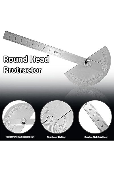 Duravel Angle Finder Protractor, 180°, Stainless Steel, 100mm Swing Arm, Precision Scale