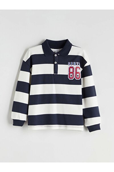 LC Waikiki Hanorac pentru băiat cu dungi cu guler polo albastru bleumarin LCW...