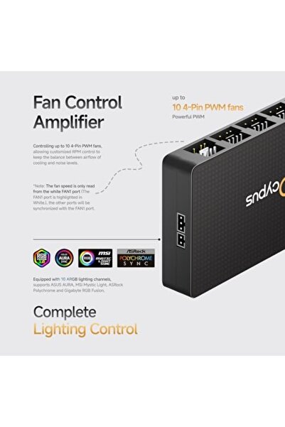 Generic موزع مروحة كمبيوتر Ocypus Delta EH10 ذو 10 منافذ مع وحدة تحكم عن بعد - وحدة تحكم PWM رباعية الدبابيس أو وحدة تحكم ARGB ثلاثية الدبابيس، Ma