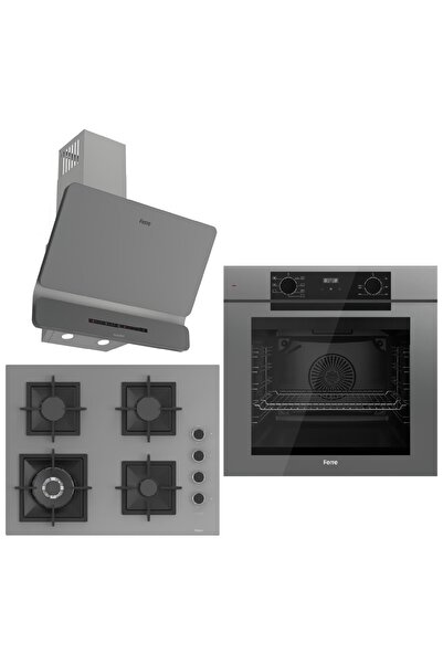 Ferre Grey FryArt Ankastre Set ( QEP63CPR - SC408-WFA - D082-SA ) A++ Sessiz Davlumbaz - 65 cm Ocak