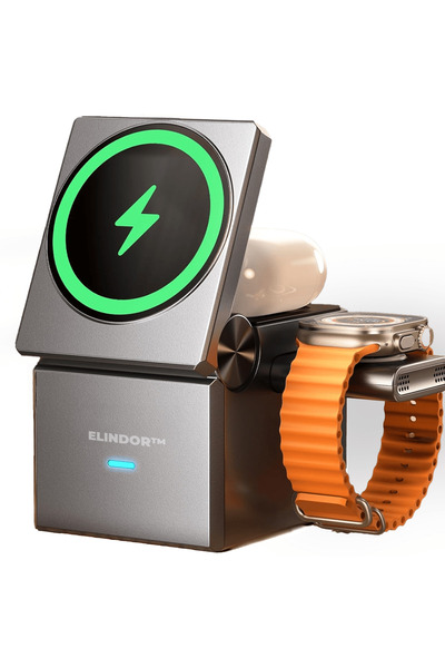 Elindor Încărcător wireless Magsafe 3 în 1, portabil, pliabil, încărcare rapi...